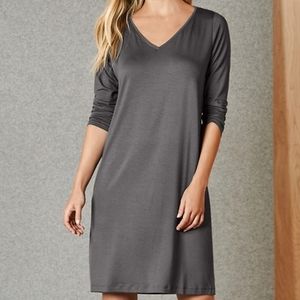 Eileen Fisher V Neck Dress 3/4 Sleeve Viscose Stretch Knee Length Slate Gray XS